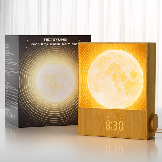 Sunrise Alarm Clocks for Heavy Sleepers,Rotatable Moon Light with Gentle Wake-Up,Clock Night Lamp for Bedrooms - Snooze,10 Light Effects,10 Nature Sounds,15 Ringtones for Adults,Kids,Nursery