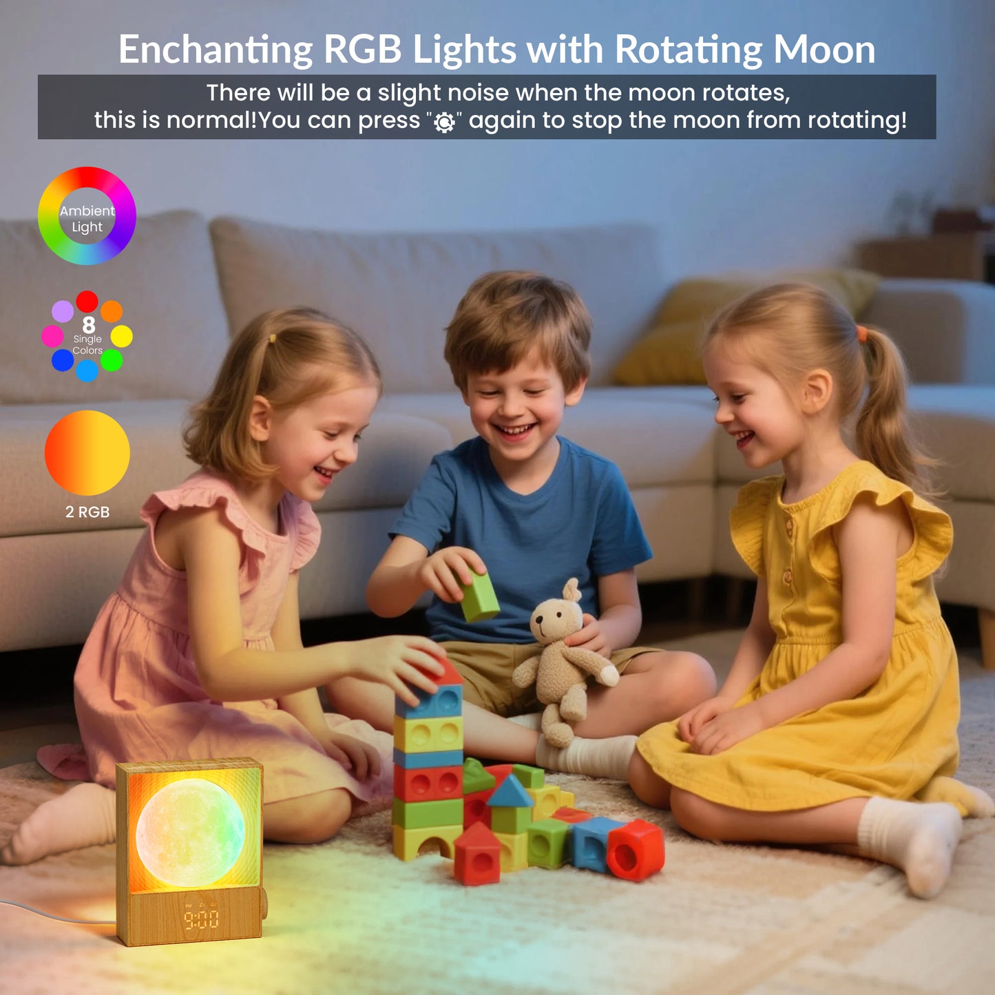 Sunrise Alarm Clocks for Heavy Sleepers,Rotatable Moon Light with Gentle Wake-Up,Clock Night Lamp for Bedrooms - Snooze,10 Light Effects,10 Nature Sounds,15 Ringtones for Adults,Kids,Nursery