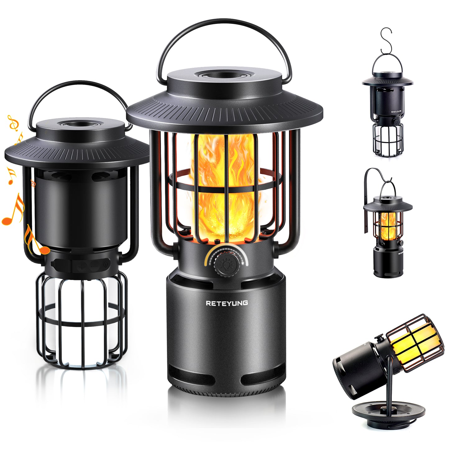 2PCS Outdoor Speakers Bluetooth Waterproof Patio,Wireless Portable LED Flame Light Speaker with Torch Atmosphere Lights for Patio/Yard/Party/Camping Black,Gifts for Men Women Dads Moms