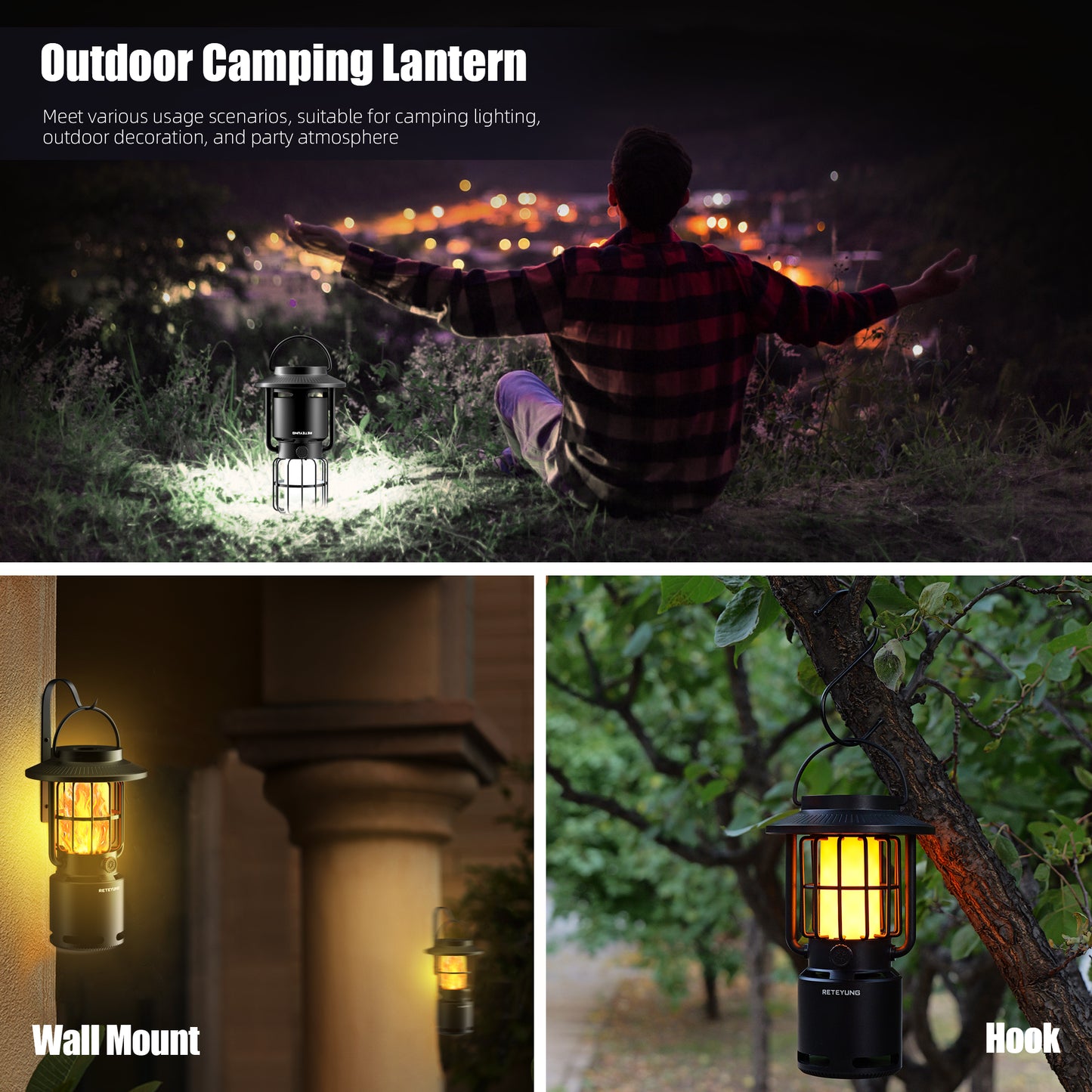 Outdoor Speakers Bluetooth Waterproof Patio,Wireless Portable LED Flame Light Speaker with Torch Atmosphere Lights for Patio/Yard/Party/Camping Black,Gifts for Men Women Dads Moms