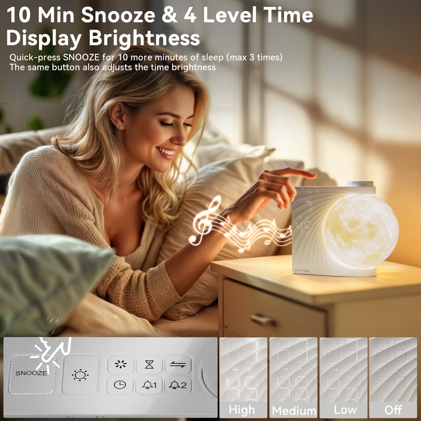 Sunrise Alarm Clocks for Heavy Sleepers,Night Lamp Clocks for Bedrooms with Moon Light,10 Light Effects,30/60/90 Timer,10 Sleep Nature Sounds,15 Ringtones,12 Volume Control with Snooze Function