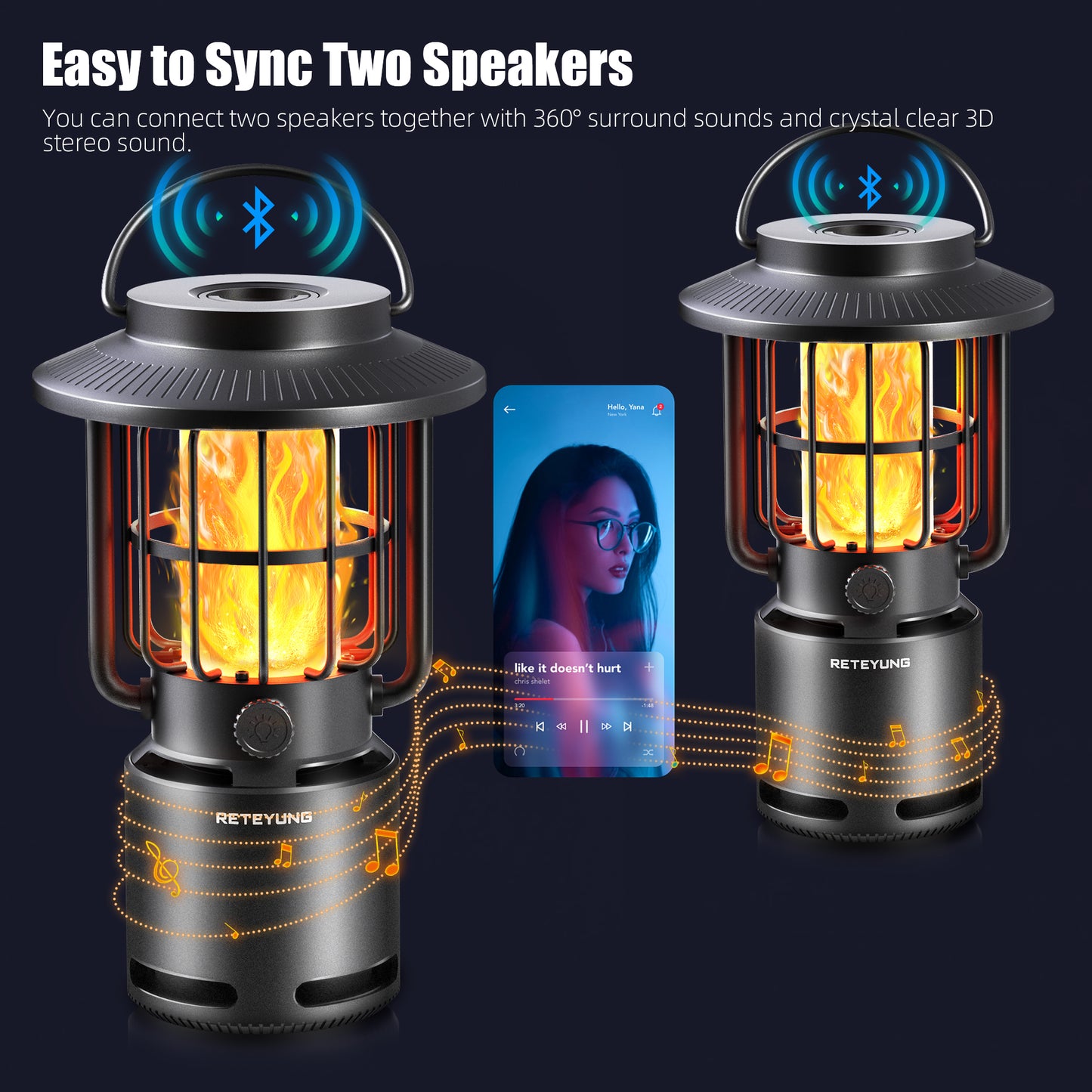Outdoor Speakers Bluetooth Waterproof Patio,Wireless Portable LED Flame Light Speaker with Torch Atmosphere Lights for Patio/Yard/Party/Camping Black,Gifts for Men Women Dads Moms