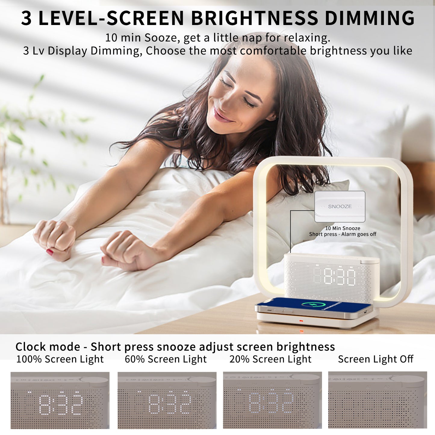 Sunrise Alarm Clock for Heavy Sleepers,Touch Lamps for Nightstand with Wireless Charger Station for iPhone/Samsung,Sound Machine,Wake Up Light with Snooze/Timer/10 Natural Sounds/3 Dimmable
