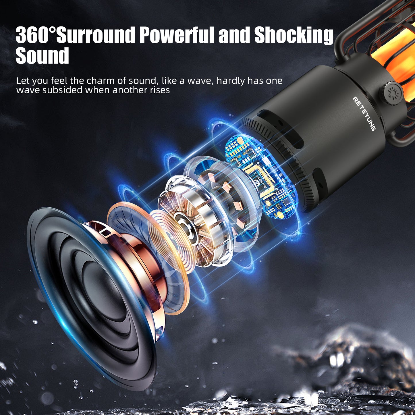 Outdoor Speakers Bluetooth Waterproof Patio,Wireless Portable LED Flame Light Speaker with Torch Atmosphere Lights for Patio/Yard/Party/Camping Black,Gifts for Men Women Dads Moms