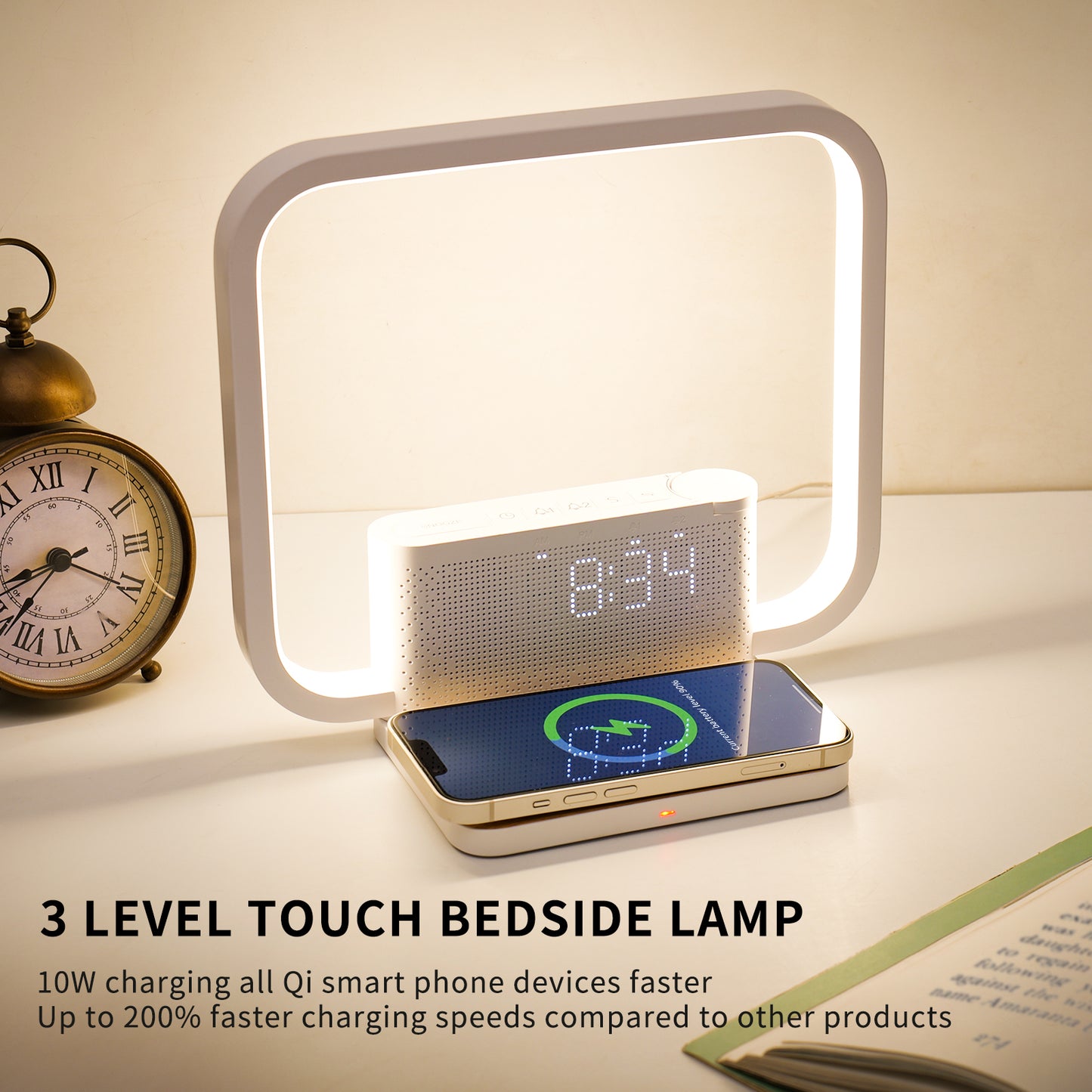 Sunrise Alarm Clock for Heavy Sleepers,Touch Lamps for Nightstand with Wireless Charger Station for iPhone/Samsung,Sound Machine,Wake Up Light with Snooze/Timer/10 Natural Sounds/3 Dimmable