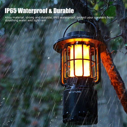 2PCS Outdoor Speakers Bluetooth Waterproof Patio,Wireless Portable LED Flame Light Speaker with Torch Atmosphere Lights for Patio/Yard/Party/Camping Black,Gifts for Men Women Dads Moms