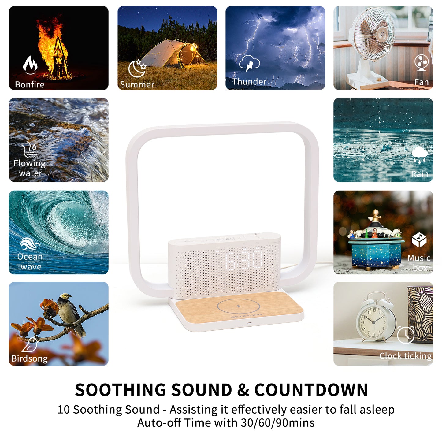 Sunrise Alarm Clock for Heavy Sleepers,Touch Lamps for Nightstand with Wireless Charger Station for iPhone/Samsung,Sound Machine,Wake Up Light with Snooze/Timer/10 Natural Sounds/3 Dimmable