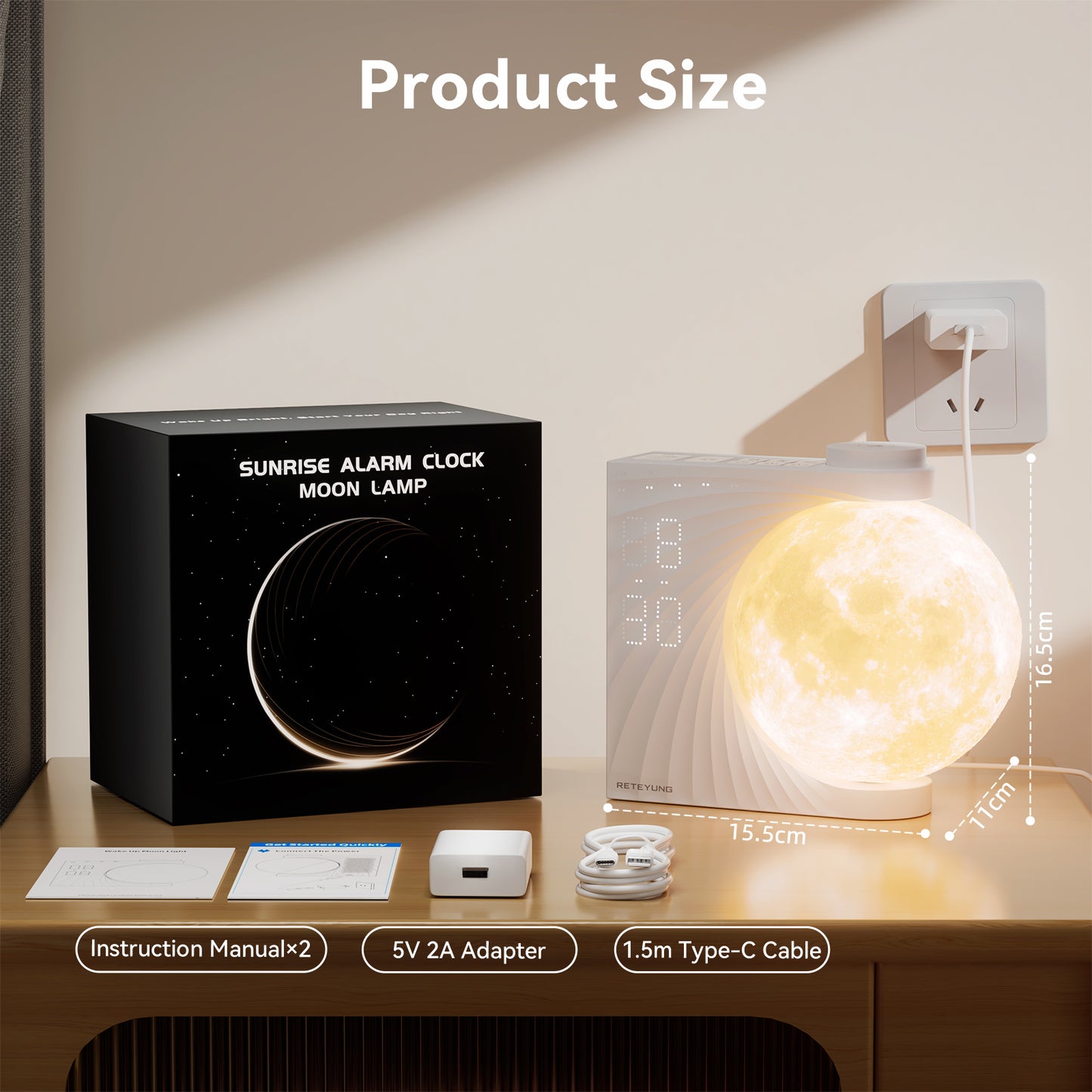 Sunrise Alarm Clocks for Heavy Sleepers,Night Lamp Clocks for Bedrooms with Moon Light,10 Light Effects,30/60/90 Timer,10 Sleep Nature Sounds,15 Ringtones,12 Volume Control with Snooze Function