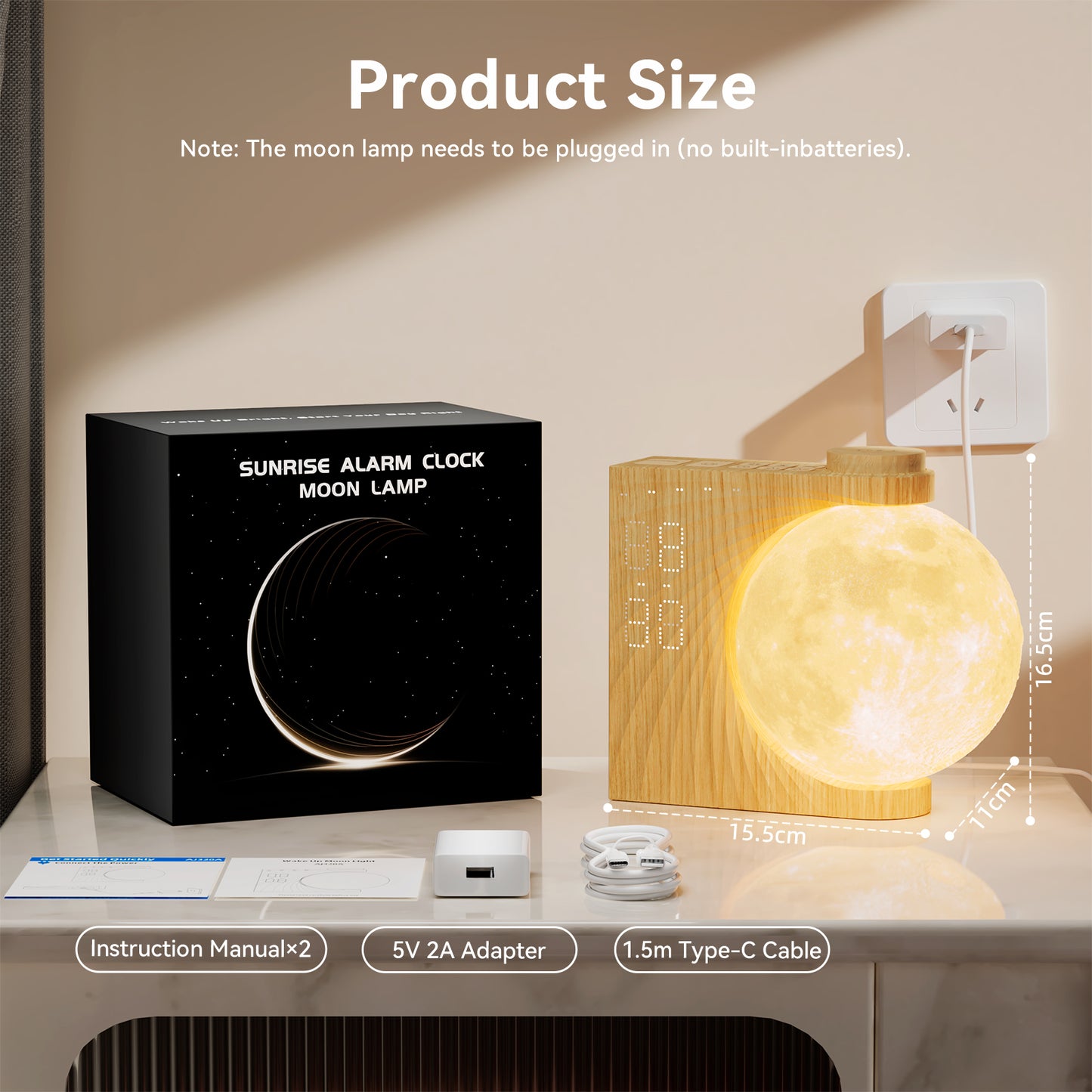 Sunrise Alarm Clocks for Heavy Sleepers,Night Lamp Clocks for Bedrooms with Moon Light,10 Light Effects,30/60/90 Timer,10 Sleep Nature Sounds,15 Ringtones,12 Volume Control with Snooze Function