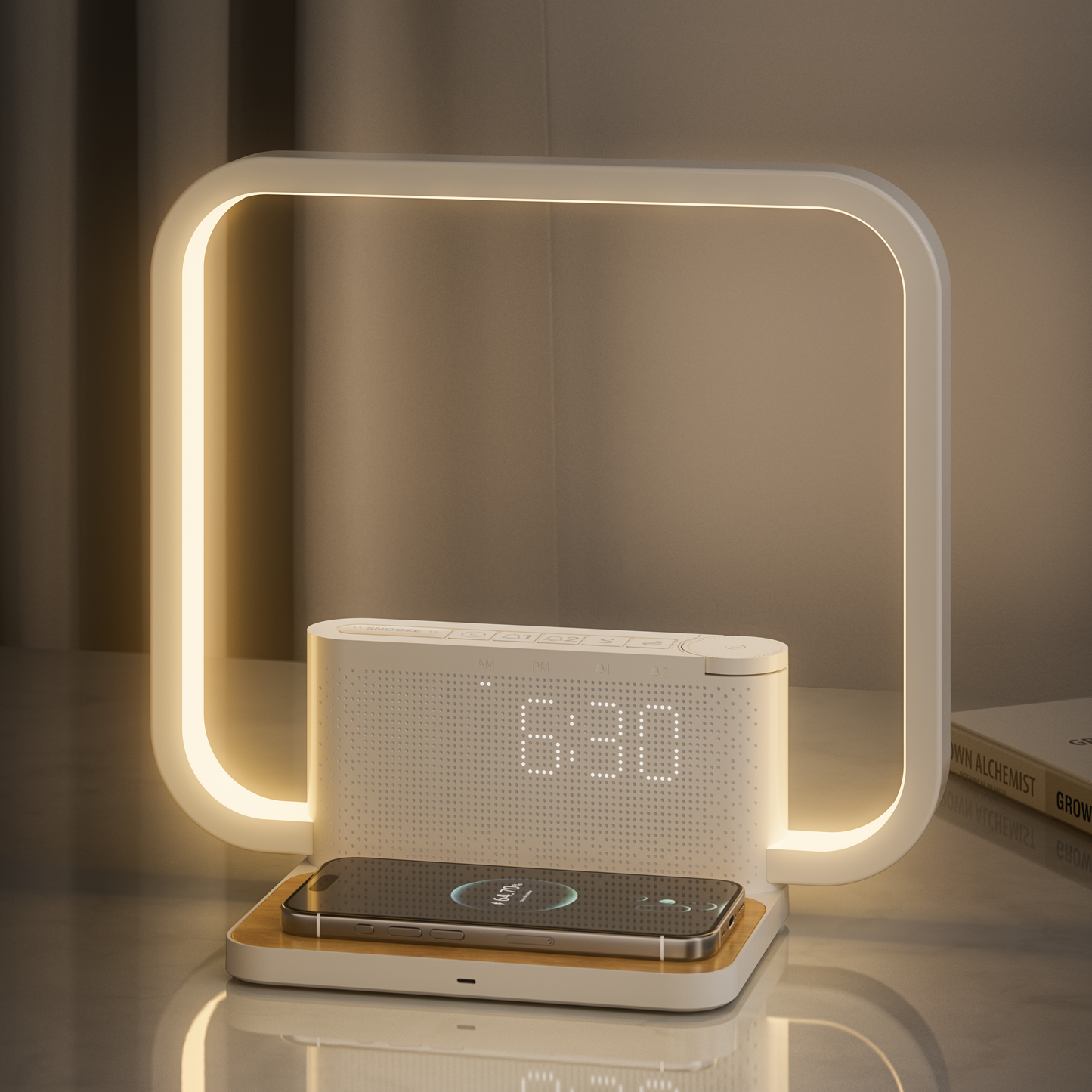 Sunrise Alarm Clock for Heavy Sleepers,Touch Lamps for Nightstand with Wireless Charger Station for iPhone/Samsung,Sound Machine,Wake Up Light with Snooze/Timer/10 Natural Sounds/3 Dimmable